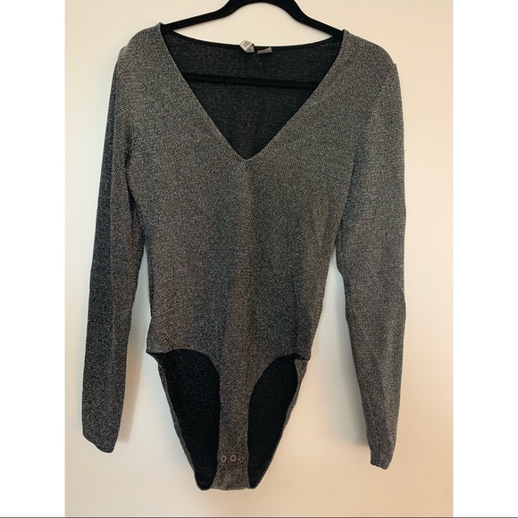 Divided H&M silver sparkle long sleeved body suit L - Picture 1 of 4